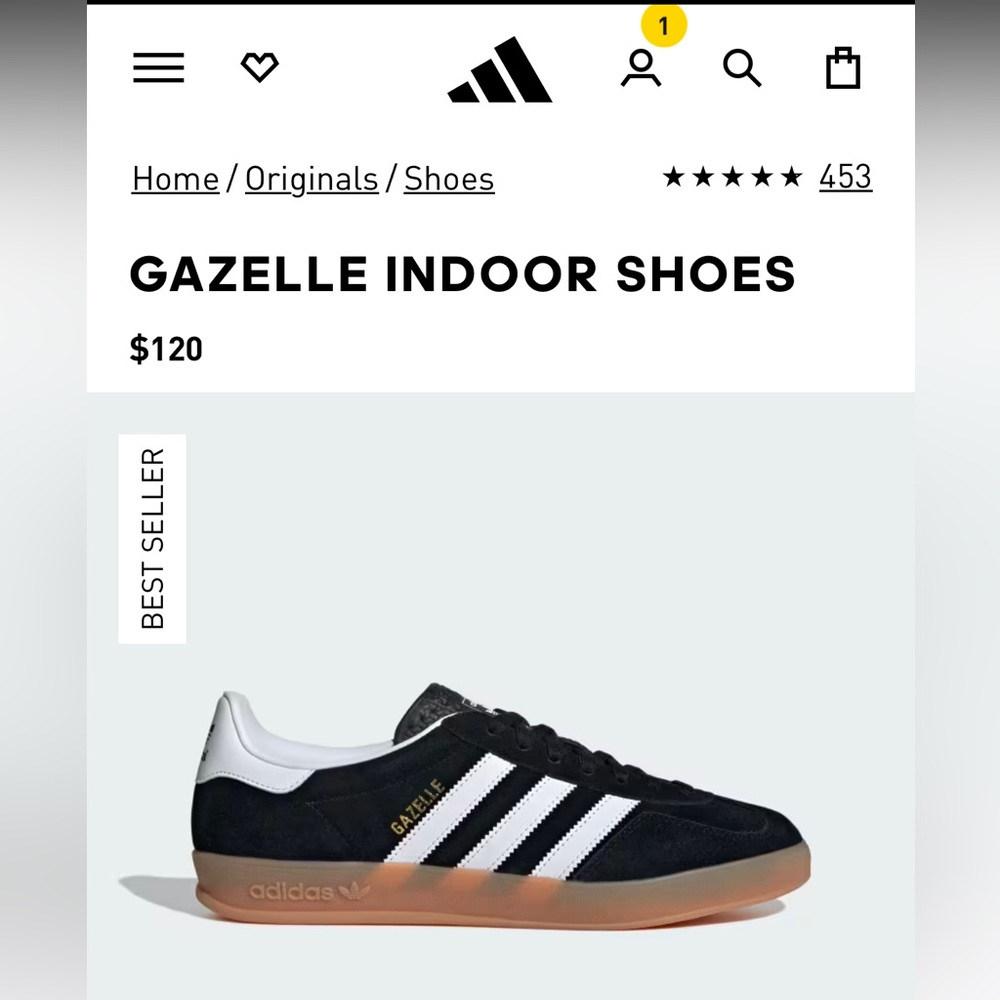 NWT Adidas Gazelle Sneakers- Black, white, & gum. Men’s sz 10, Women’s sz 12